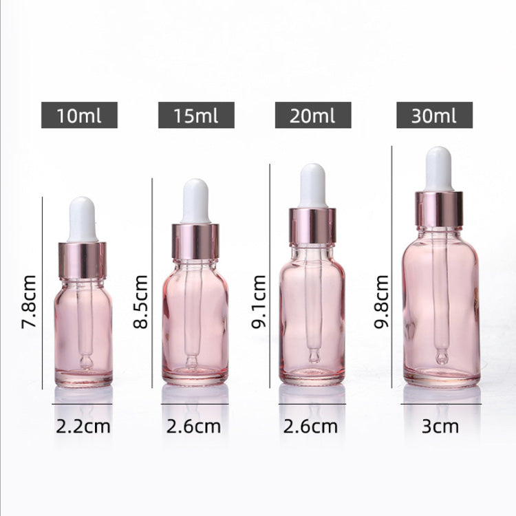 Cherry Pink Glass Essential Oil Bottle Liquid Reagent Pipette Dropper Bottles with Rose Gold Cap 10~50ml