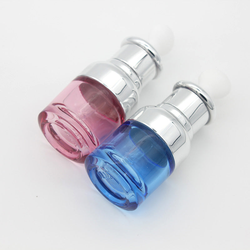 20ml 30ml Luxury Glass Dropper Bottle Blue & Pink Serum Bottles with Silver Cover