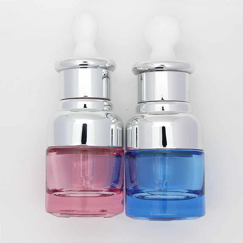 20ml 30ml Luxury Glass Dropper Bottle Blue & Pink Serum Bottles with Silver Cover