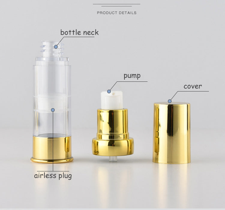 5ml 10ml 30ml Empty Pump Bottles Gold Silver 15ml Airless Bottle for Emulsion Essence