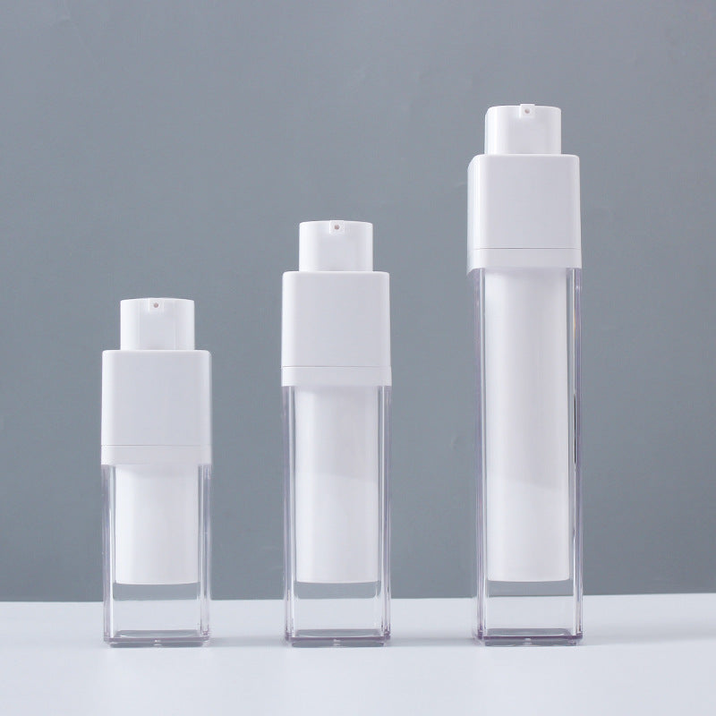 Airless cosmetic bottles in three sizes: 15ml, 30ml, and 50ml, ideal for skincare products.